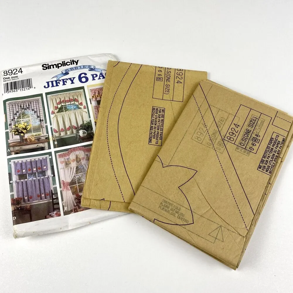 Simplicity 8924 Jiffy Valance Swag Cafe Curtains Curtain Panels 6 Pack Uncut FF